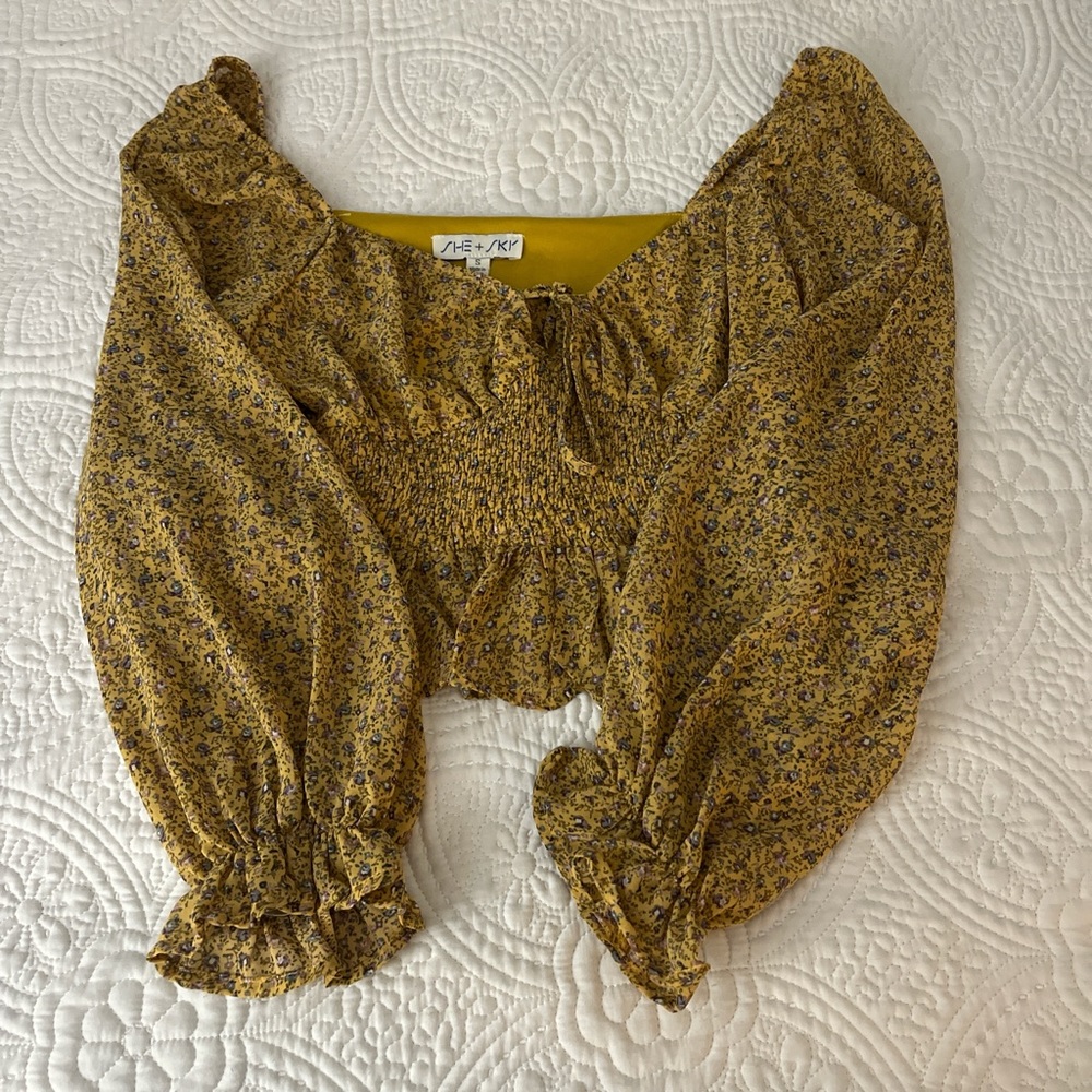 She + Sky Mustard Floral Top